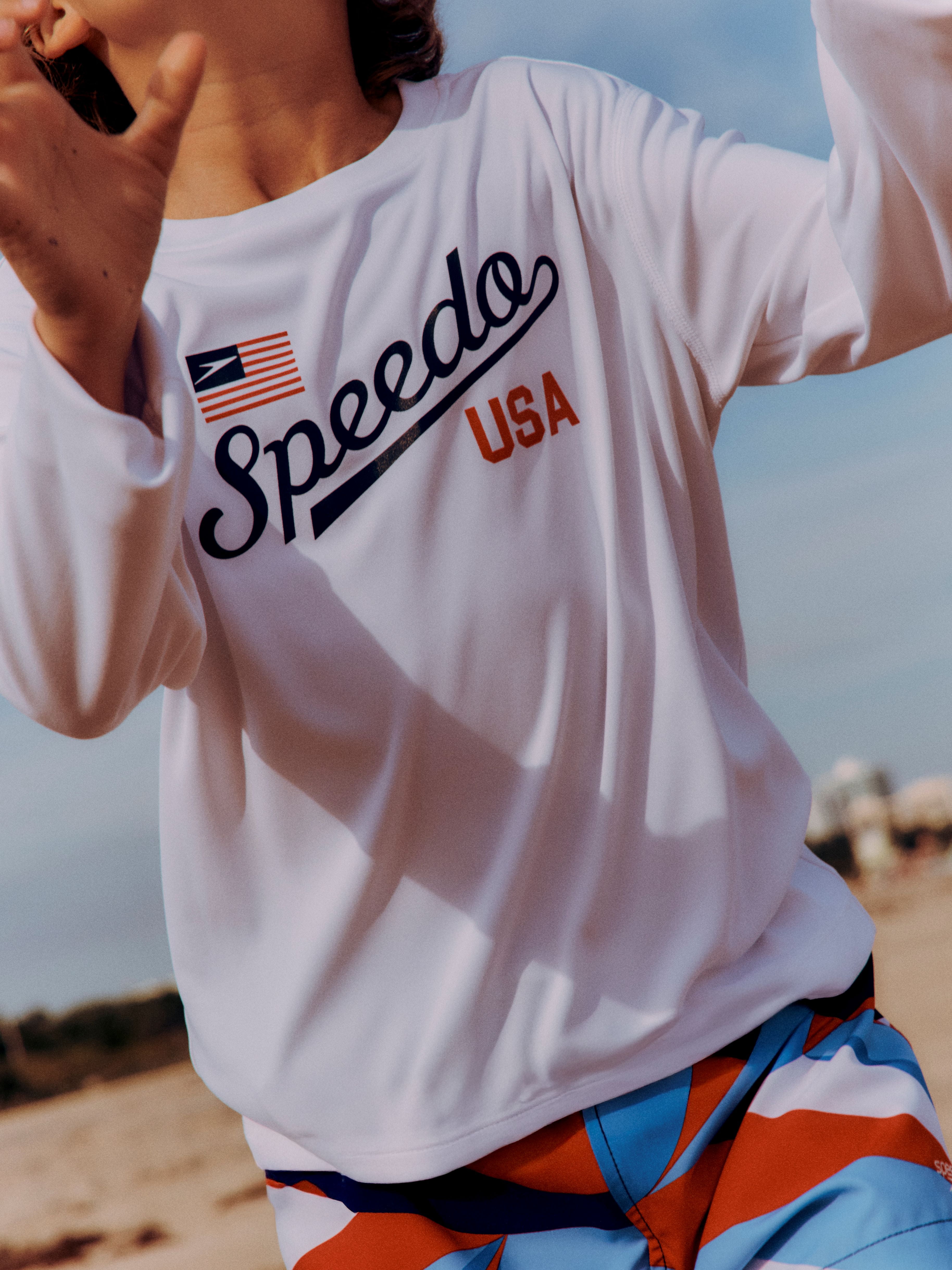 Speedo Boys' Long Sleeve Swim Shirt with Graphic Print, Sizes XXS to XL