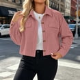 thumbnail image 6 of Zpanxa Fleece Jacket Women Corduroy Cropped Button Down Shacket Jacket Long Sleeve Solid Color Casual Lightweight Fall Outerwear with Pockets, 6 of 8