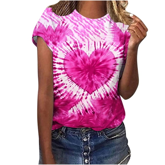 T Shirts for Women Women Valentine's Day Love Printed Casual Printed Round Neck