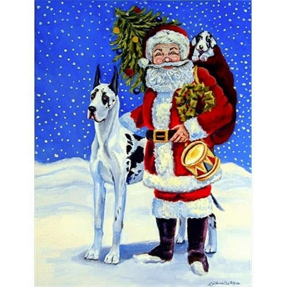 Harlequin Great Dane With Santa Claus Flag - Garden Size
