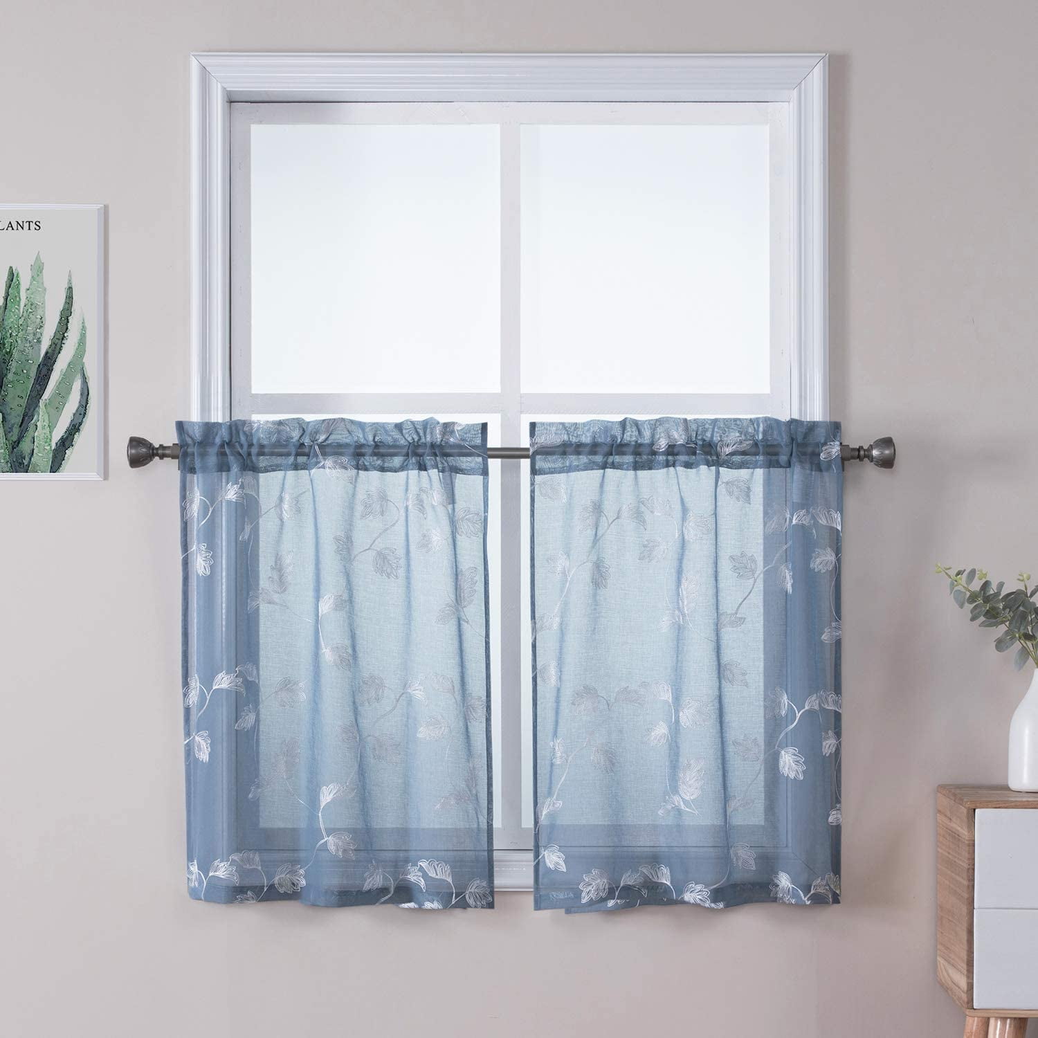 30*24, Dark Blue, Set of 2 Living Room LinTimes Waffle Weave Textured Tier Curtains Short Curtains Half Window Curtains Tier Curtains for Kitchen Bathroom 