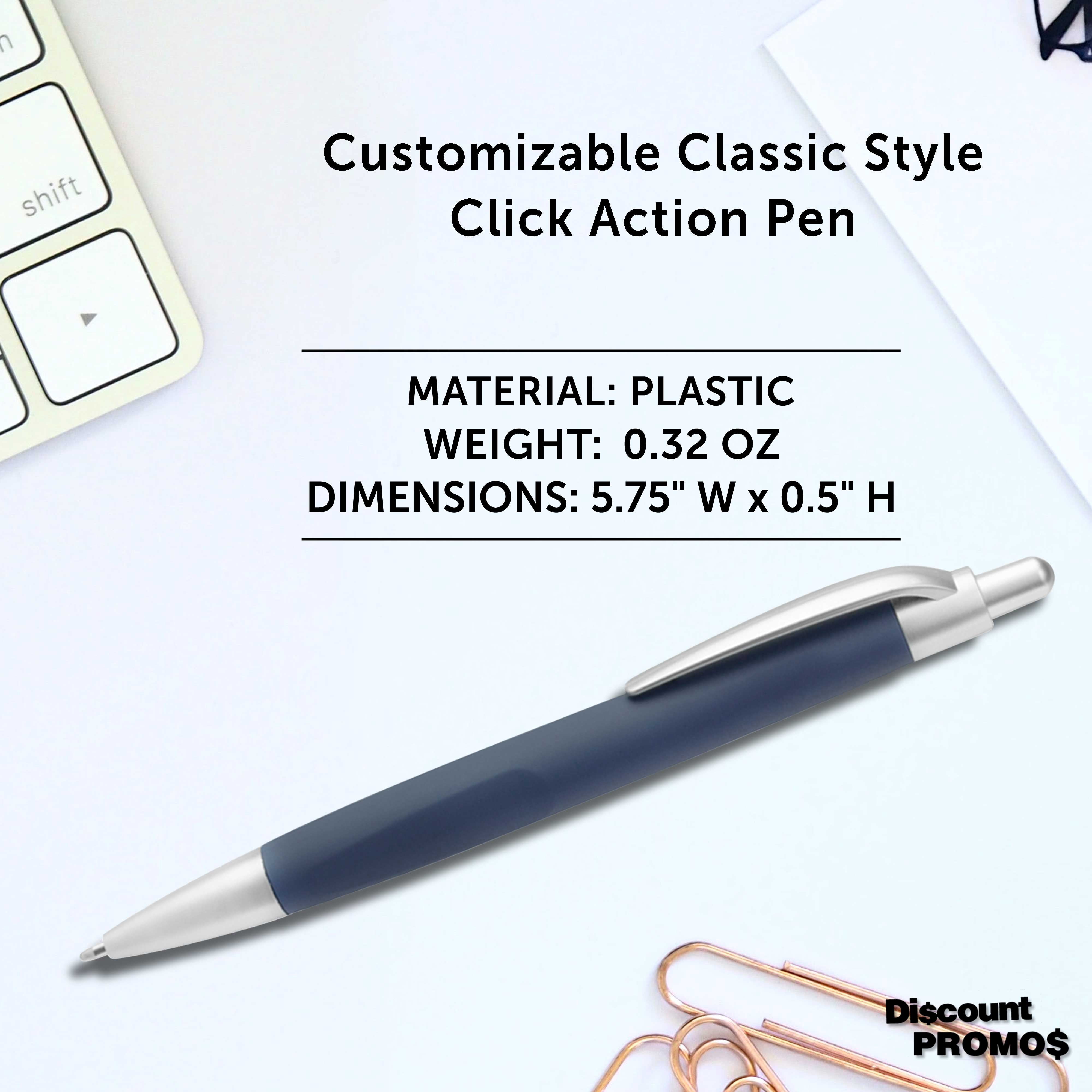 10 Atlas Click Action Pens Pack - Plastic, Black Ink - Navy Blue