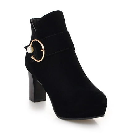 

New suede women s boots short metal decoration large size European and American style high heels