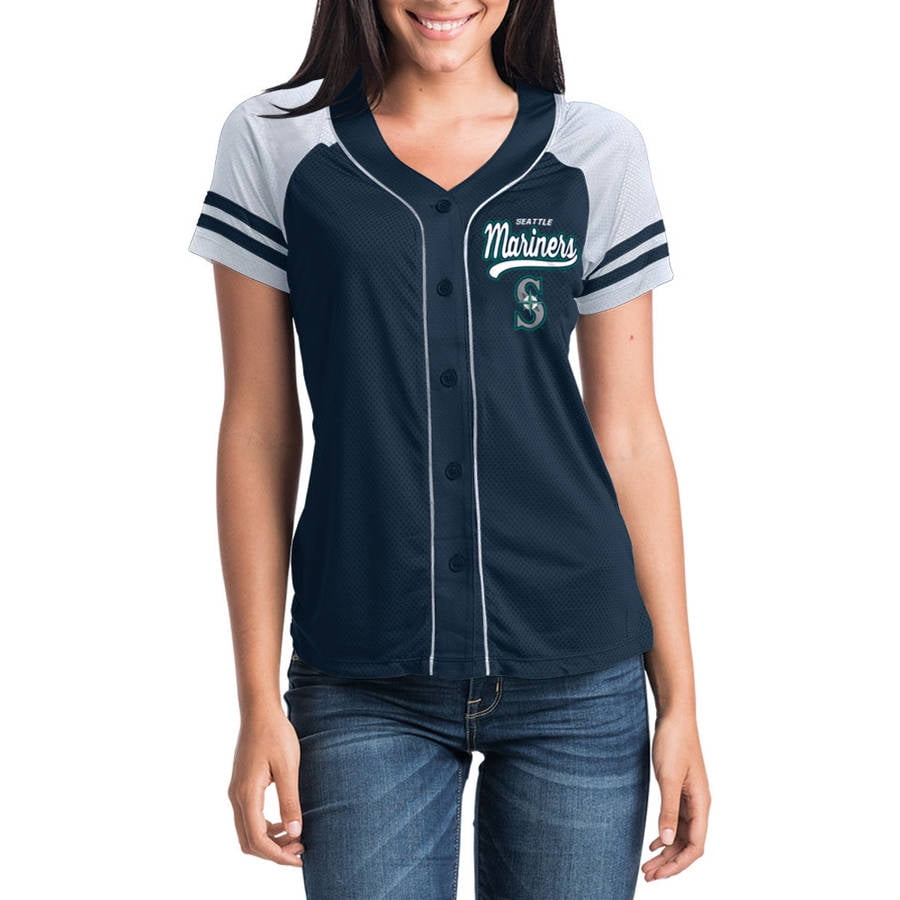 MLB Seattle Mariners Women's Short Sleeve Button Down Mesh Jersey
