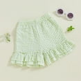 thumbnail image 3 of Nygoyerh Toddler Girls Plaid Shorts Ruffled Hem Elastic Waist Wide Leg Short Pants Infant Clothing for Summer 9M 12M 18M 2T 3T, 3 of 7