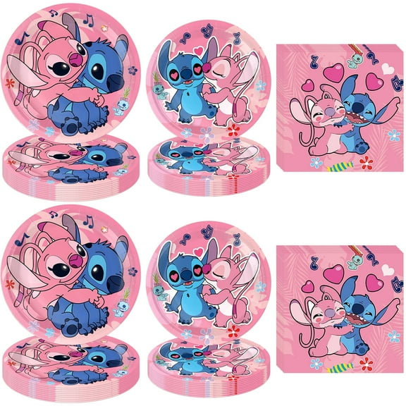 60 PCS Pink Tableware Sets, Birthday Party Supplies Paper Plates and Napkins Set Includes 40 PCS Paper Plates 20 PCS Napkins for Party Supplies