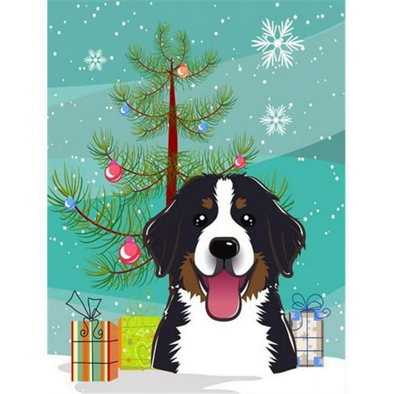 Christmas Tree And Bernese Mountain Dog Flag Canvas House Size