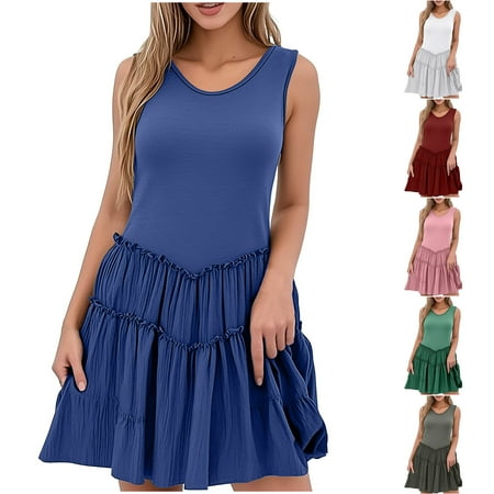 Hrsba Womens Summer Sleeveless Dress Plus Size Casual Dress for Womens Women s Summer Casual Dress Sleeveless V-neck Dress Strap V-neck Dress Women s Dress