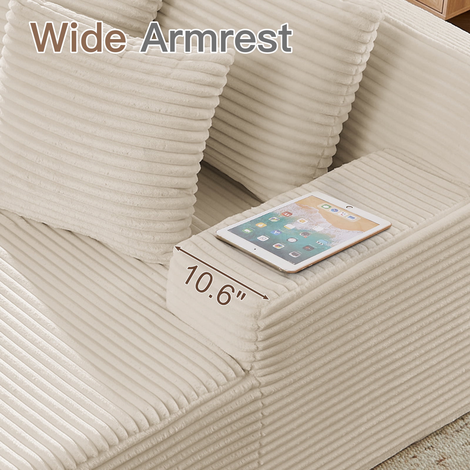 Muumblus 83" Oversized Double Chaise Lounge Chair Indoor, Modern Boneless Plush Corduroy Upholstered Modural Sectional Sleeper Cloud Couch for Living Room Apartment, Beige