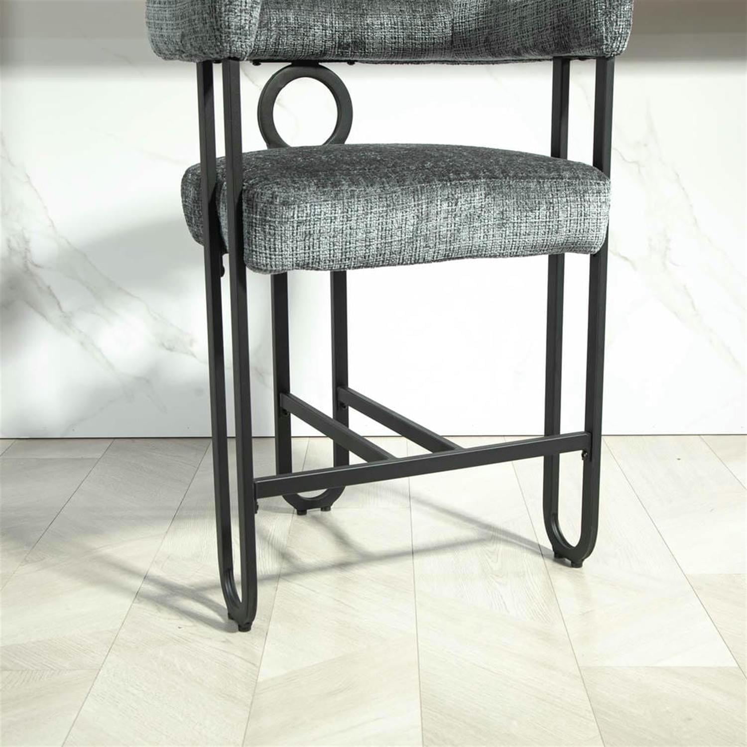 Demi Bonn 34" Counter Height Bar Stools Set of 2, Upholstered Barstools with Back, Kitchen Island Countertop Chairs for Dining Room, Gray