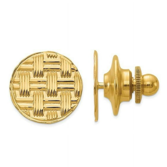 Primal Gold 14 Karat Yellow Gold Men's Circular Basketweave Textured Tie Tac