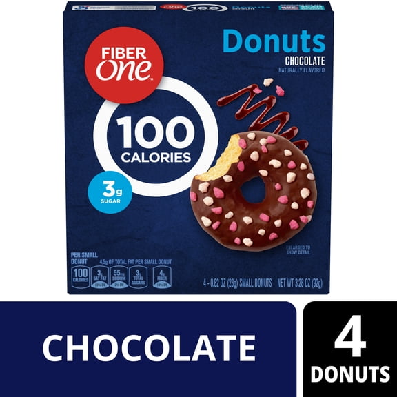 Fiber One 100 Calorie Donuts, Chocolate Snacks, 3g Sugar, 4 Count, 3.28 oz