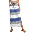 thumbnail image 2 of Womens Striped Print Maxi Skirt High-waisted Drawstring Swing Mid-length Side Slits Boho Beach Vacation Long Skirts Gray L, 2 of 6