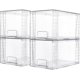 thumbnail image 1 of Paquete de 4 cajones de almacenamiento apilables grandes, organizadores de cajones de acrílico transparente con asas, de fácil montaje, 1 of 4