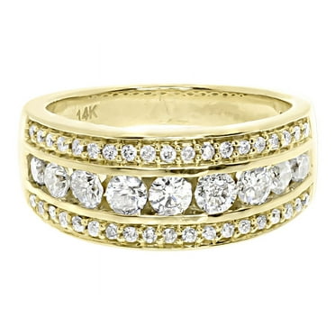 Three Row Channel Set Diamond Band Ring in 14k Yellow Gold (1.2 ct)