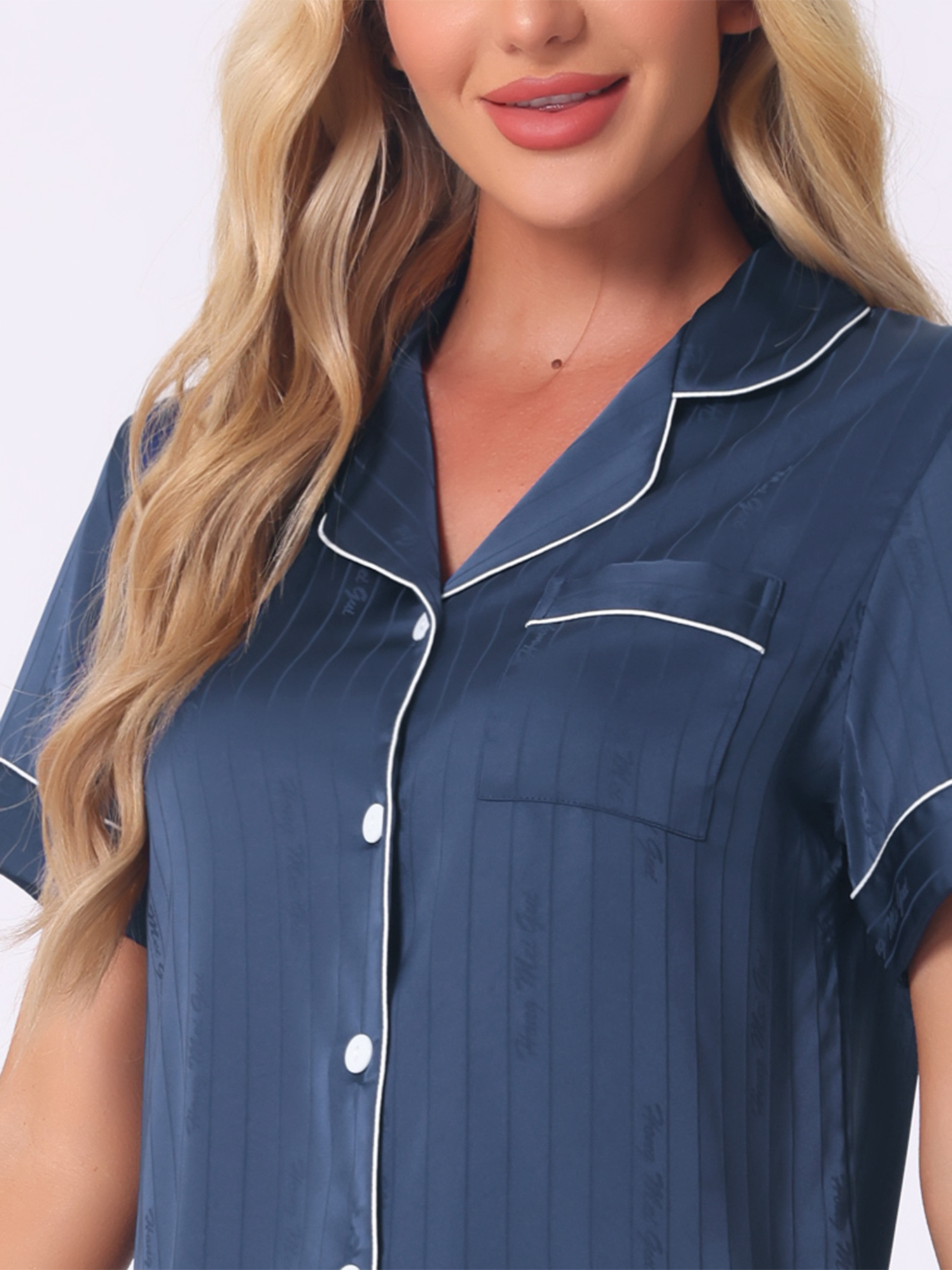 DARING DIVA Women's Satin Top and Shorts Pajama Set M Dark Blue