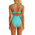 thumbnail image 4 of LEKWK One Piece Swimsuit Women Scalloped Trim Monokini Ribbed Texture Scoop Neck Modest Coverage One Piece Beachwear Swimming Summer Vacation, 4 of 6