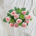 thumbnail image 5 of Washranp Artificial Rose with Realistic Green Leaves,Easy Care Non-withered Faux Silk Rose Flower Hand Bouquet Wedding Decor 5Branches 11Heads, 5 of 6