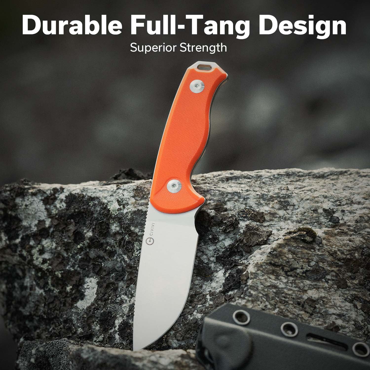 CIVIVI Timberbark Hunting Knife Fixed Blade Knife with Kydex Sheath, 3.2" 14C28N Blade G10 Handle with Lanyard C23094-2, Orange