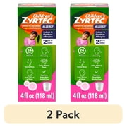 (2 pack) Children's Zyrtec Liquid Allergy Syrup, Free of Dyes, Sugar, Alcohol, Bubble Gum Flavor, 4 fl. oz