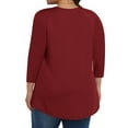 thumbnail image 4 of Wyobmus Women Plus Size Summer 3/4 Sleeve Shirt Solid Color Crew Neck Pleated T-Shirt Loose Fit Flowy Shirt 2025 Fashion Clothes L-5Xl Burgundy, 4 of 6