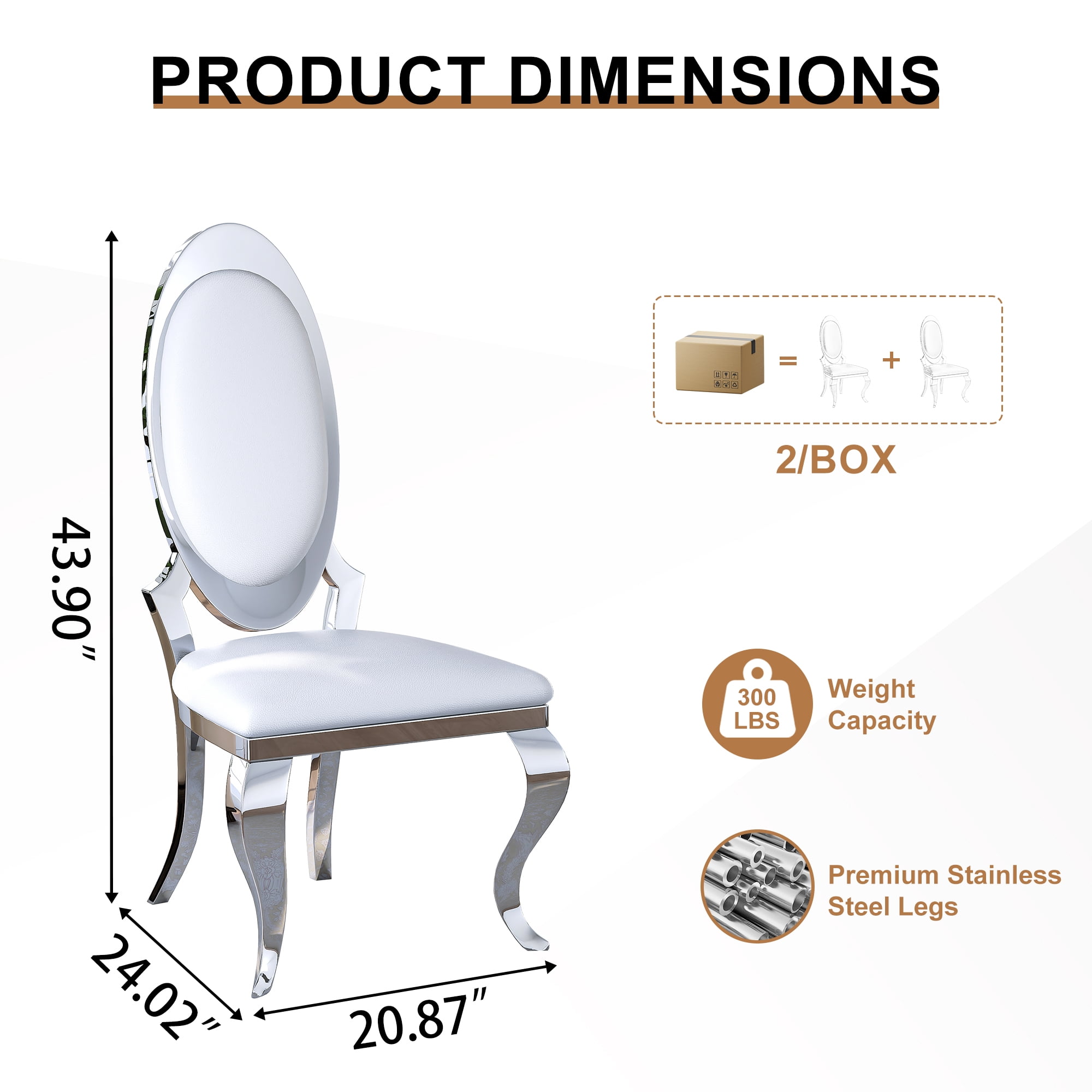 Luxury Dining Chairs Set of 4, Oval Back PU Upholstered Chairs with Stainless Steel Cabriole Legs, Dining Chairs for Kitchen, Living Room, Office