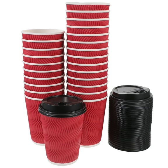 MEIBUTYUP Red Disposable Paper Tableware Set for Takeout Coffee and Parties, 50 Pieces