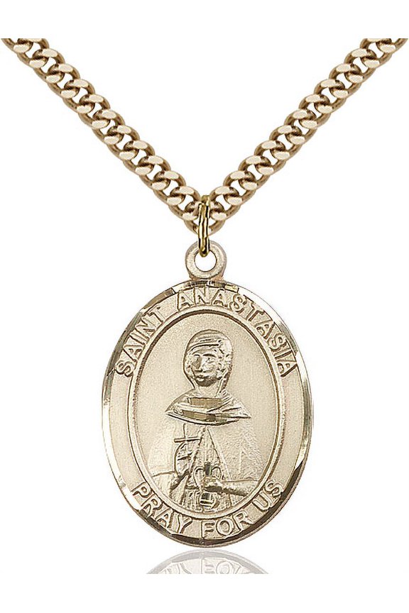 Gold Filled St. Anastasia Pendant 1 x 3/4 inches with Heavy Curb Chain