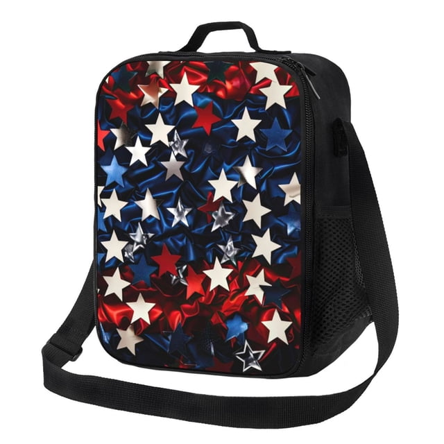 Fotbe Boîte à Lunch Rouge Bleu Blanc Étoiles Sac à Lunch pour Hommes Femmes Grande Capacité Boîte à Lunch Réutilisable Sacs à Lunch Isolés Sac à Lunch Glacière