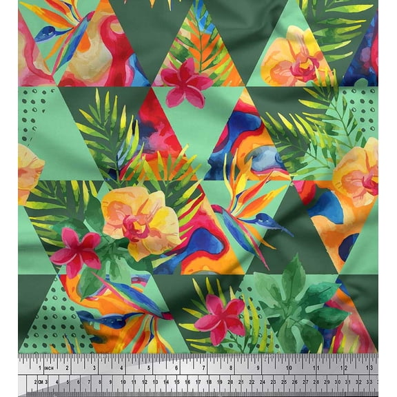 Soimoi Cotton Duck Fabric Check,Leaves & Tropical Flower Fabric Prints By Yard 42 Inch Wide