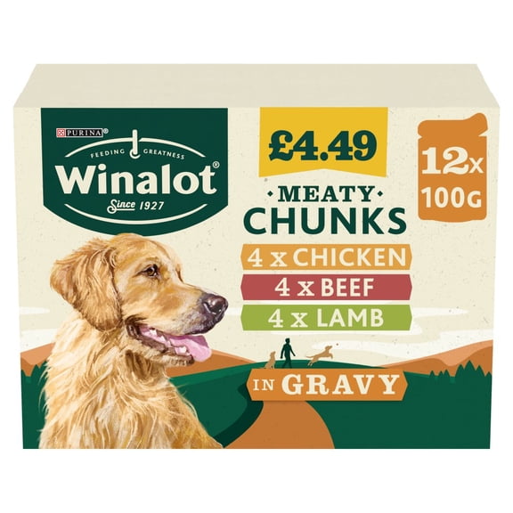 WINALOT Meaty Chunks Mixed in Gravy Wet Dog Food 12x100g (pack of 4)