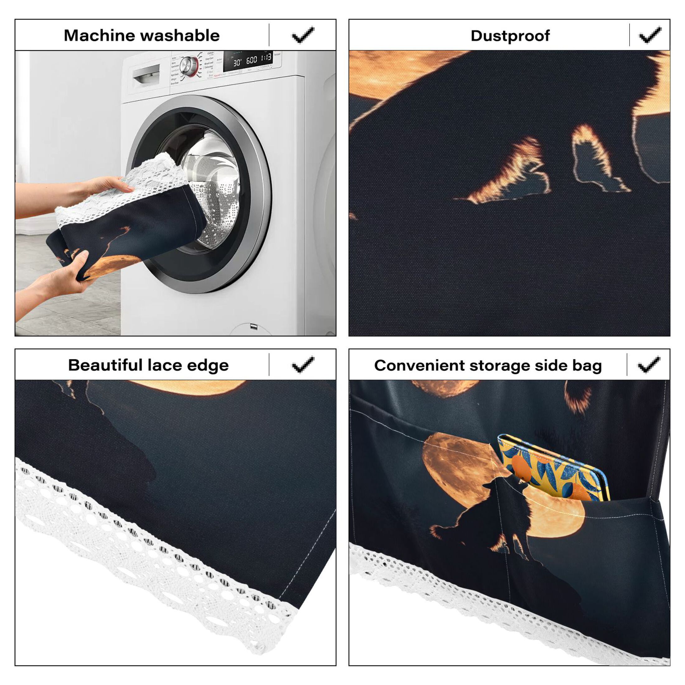 The Legend Of Starving WolfWasher and Dryer Covers Dust-Proof and Oil Resistant Fridge Cover with 4 Storage Pockets Washing Machine Top Cover for Laundry Kitchen Home 51.2 x 22 In