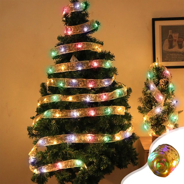 Teissuly Christmas Ribbon Lights Decor, 2 Lighting Modes Timer Fairy Strings Lights for Christmas Tree Wedding Party Birthday Decoration Teissuly WER202310232856