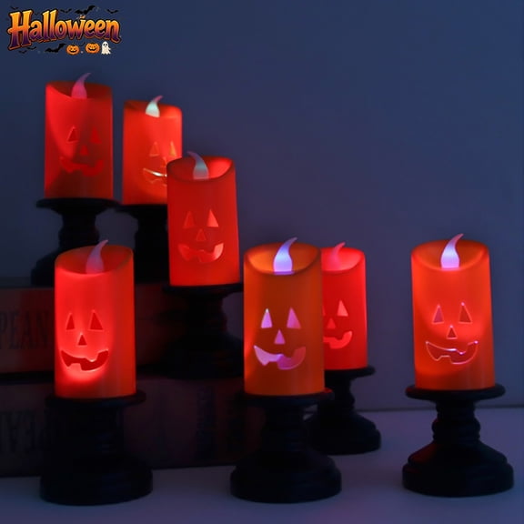 3 Pack Halloween Jack O Lantern LED Flameless Candle Holders,Orange Pumpkin Face Flickering Wick Table Lights, Indoor Outdoor Fall Mantel Porch Trick Or Treat Halloween Spooky Seasonal Party Decor