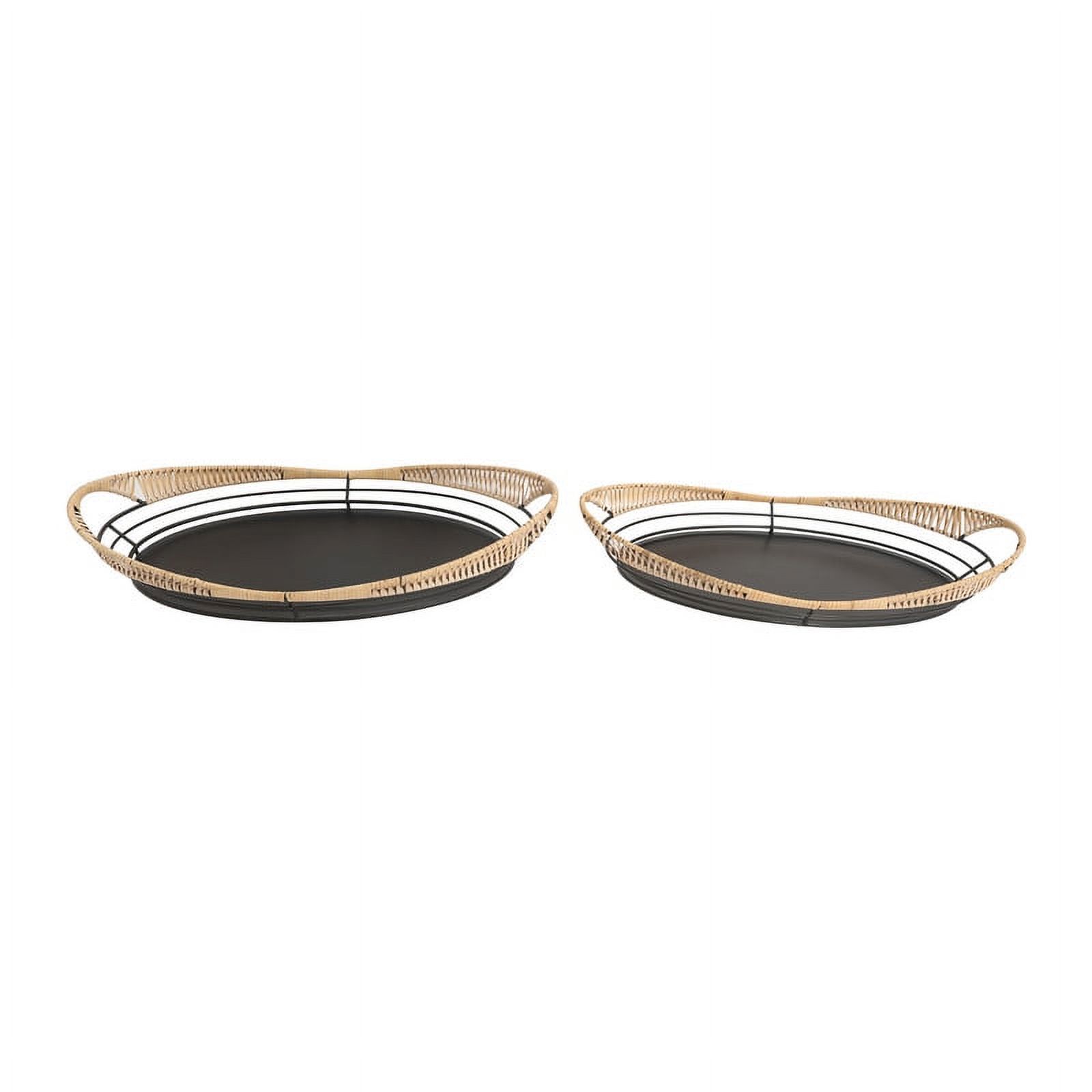 Sienna Black Metal Boho Rattan Weaved Tabletop Set of 2