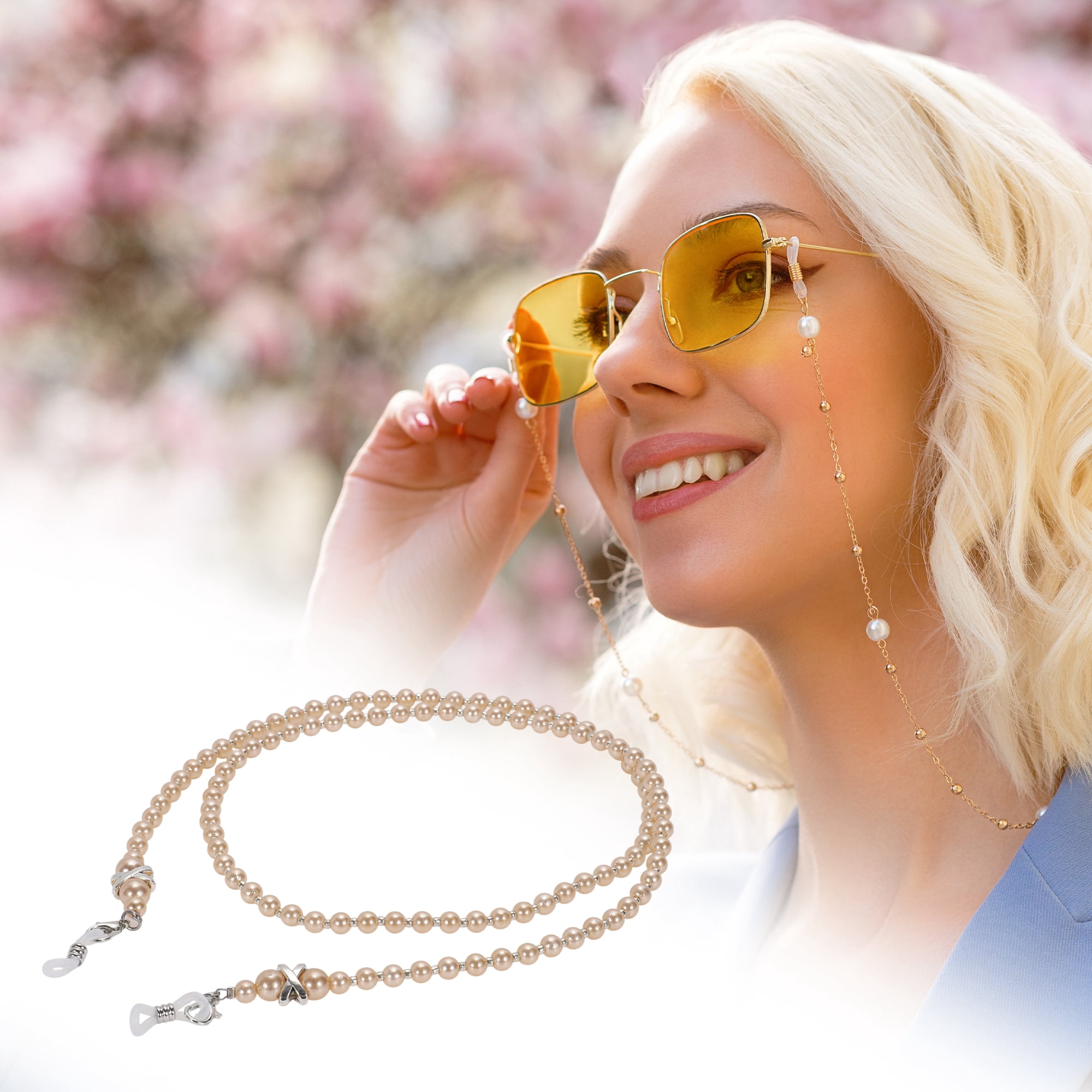 Unique Bargains Imitation Pearl Pattern Eyeglass Chain 29.53" 1 Pc Light Brown