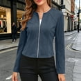 thumbnail image 2 of BXJX Womens Faux Suede Jackets, Long Sleeve Crew Neck Casual Full Zip Womens Fall Outerwear Navy Size M, 2 of 8