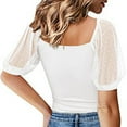 thumbnail image 2 of Timegard Going out Tops for Women Scoop Neck Mesh Puff 1/2 Sleeve Ribbed Tee Comfy Tops Summer Fashion, 2 of 7
