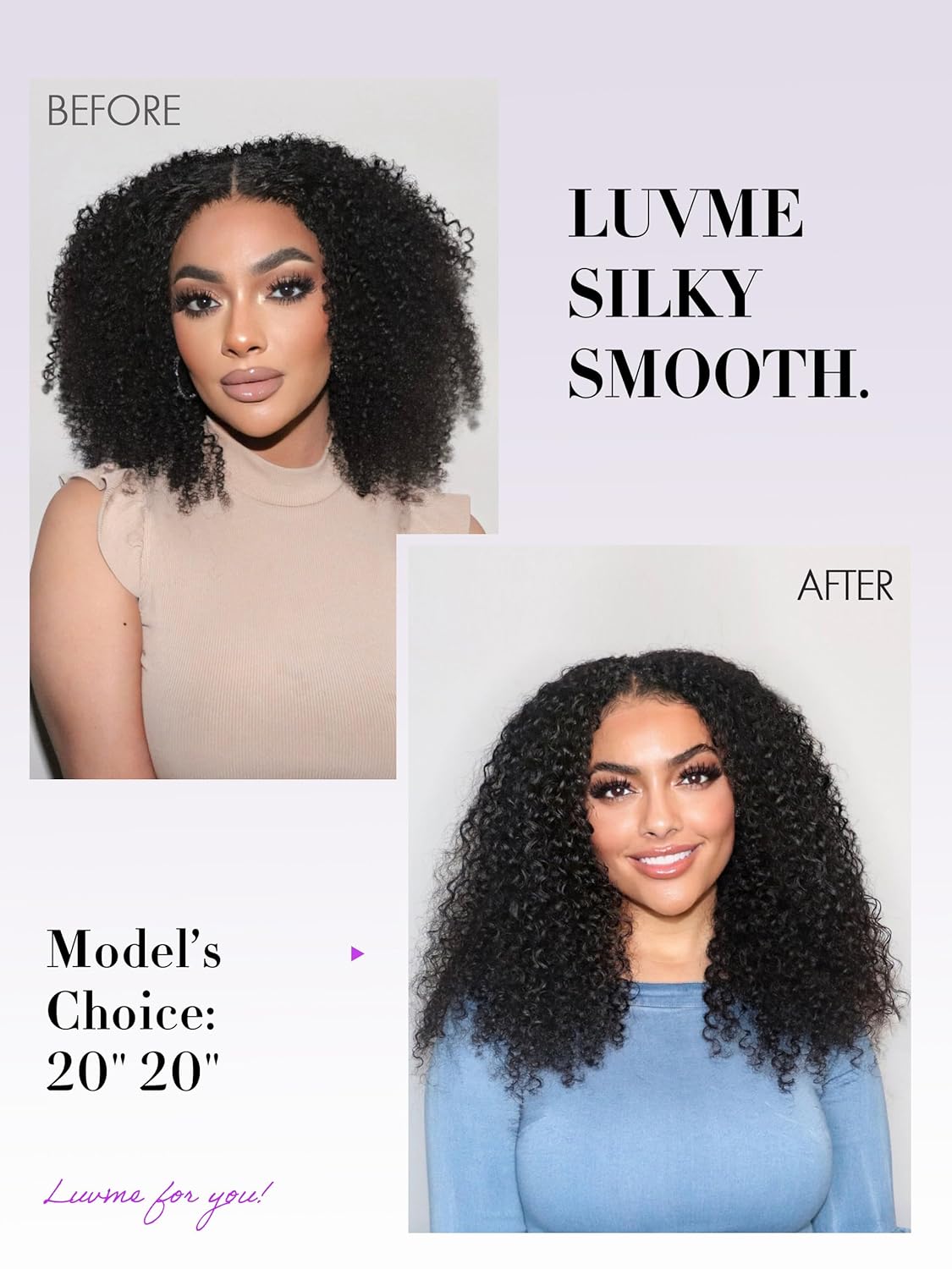 LUVME Seamless 24" Clip in Hair Extensions Human Hair Kinky Curly with Soft Invisible PU Weft Natural Black Hair for Women