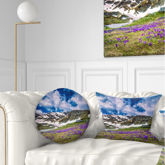Designart Spring Blooming Crocus Flowers - Landscape Printed Throw Pillow - 12x20