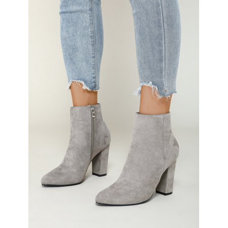 

Faux Suede Zipper Side Point Toe Chunky Heeled Classic Boots Women‘s Footwear