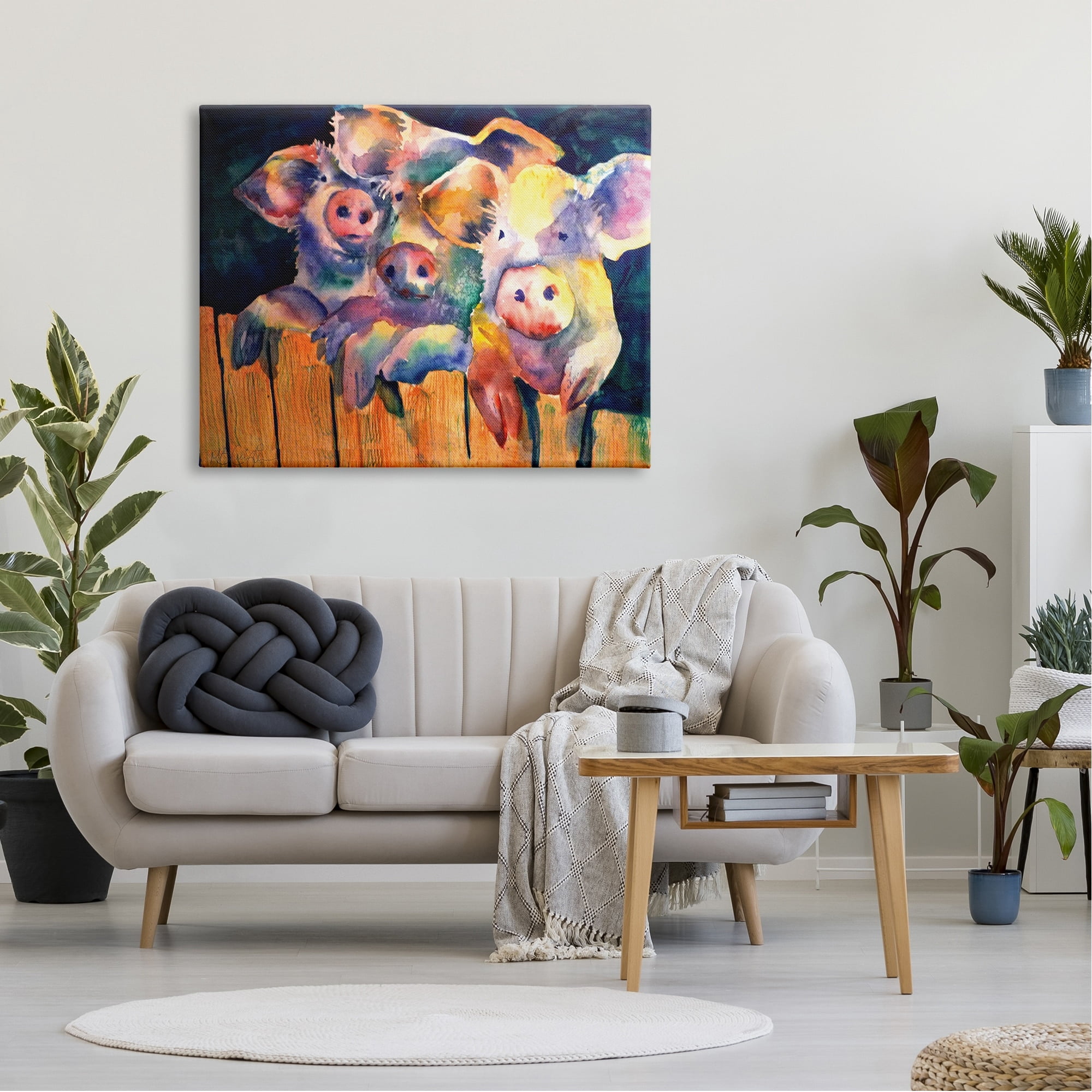 Stupell Industries Three Pigs Peeking Fence Vibrant Modern Design, 48 x 36, Design by MB Cunningham