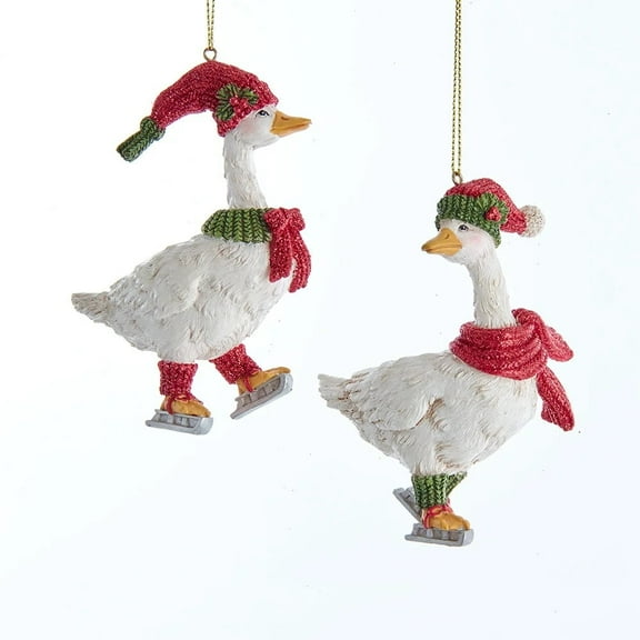 Set of 2 SKATING GEESE In Hats & Scarves Christmas Ornaments, by Kurt Adler