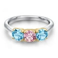 thumbnail image 3 of Gem Stone King 925 Silver and 10K Yellow Gold Pink Lab Grown Diamond and Swiss Blue Topaz Engagement Ring for Women | 1.80 Cttw | Round 5MM | Gemstone April Birthstone | Size 5, 3 of 6