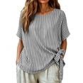 thumbnail image 5 of Annhoo Striped Blouses for Women Crew Neck Side Tie Knot Short Sleeve Top Loose Lightweight Comfy Beach Shirts, 5 of 7