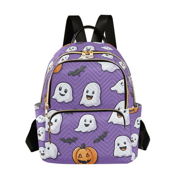 FORMRS Mini Backpack Purse for Women Quilted Travel Daypack Casual Shoulder Bag, Halloween Ghosts Purple