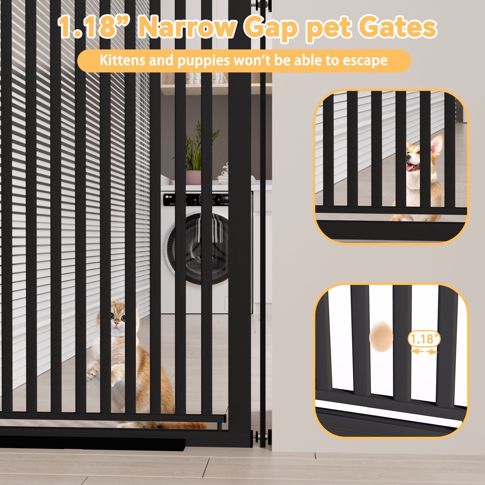YUFU 63" Extra Tall Pet Door for Door Way, 30"-33"/30"-37" Adjustable Wide One-Handed Operation Tall Pet Gate for Dogs Cats, 30"-33" Black