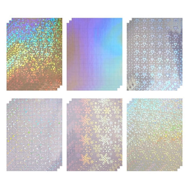 18 Pegatinas HolográFicas, PelíCula Transparente Autoadhesiva, PelíCula de Recubrimiento de Pegatinas Impermeable A4, Adecuada para
