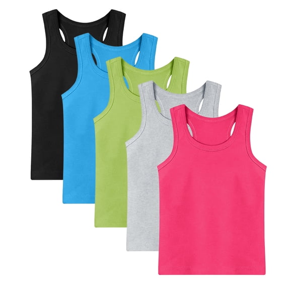 qucoqpe 5-Pack Toddler Girls Basic Racerback Tank Tops Lightweight Versatile Solid Comfy Sleeveless Breathable Athletic Undershirts 5PC for 1-13 Years Kids