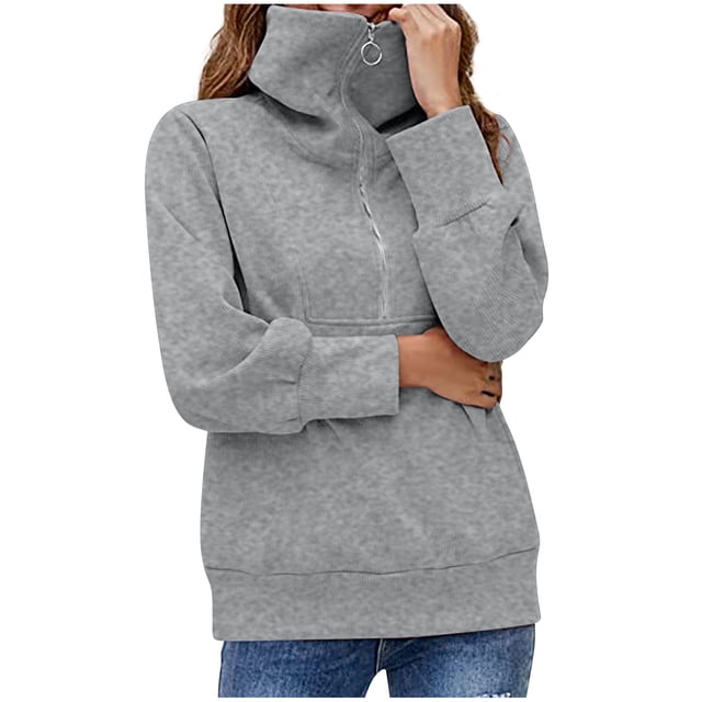 Chemise à Manches Longues pour Femmes, Col Rabattu Uni, Pull à Manches Longues, Chandails en Molleton, Hauts à Manches Longues pour Femmes